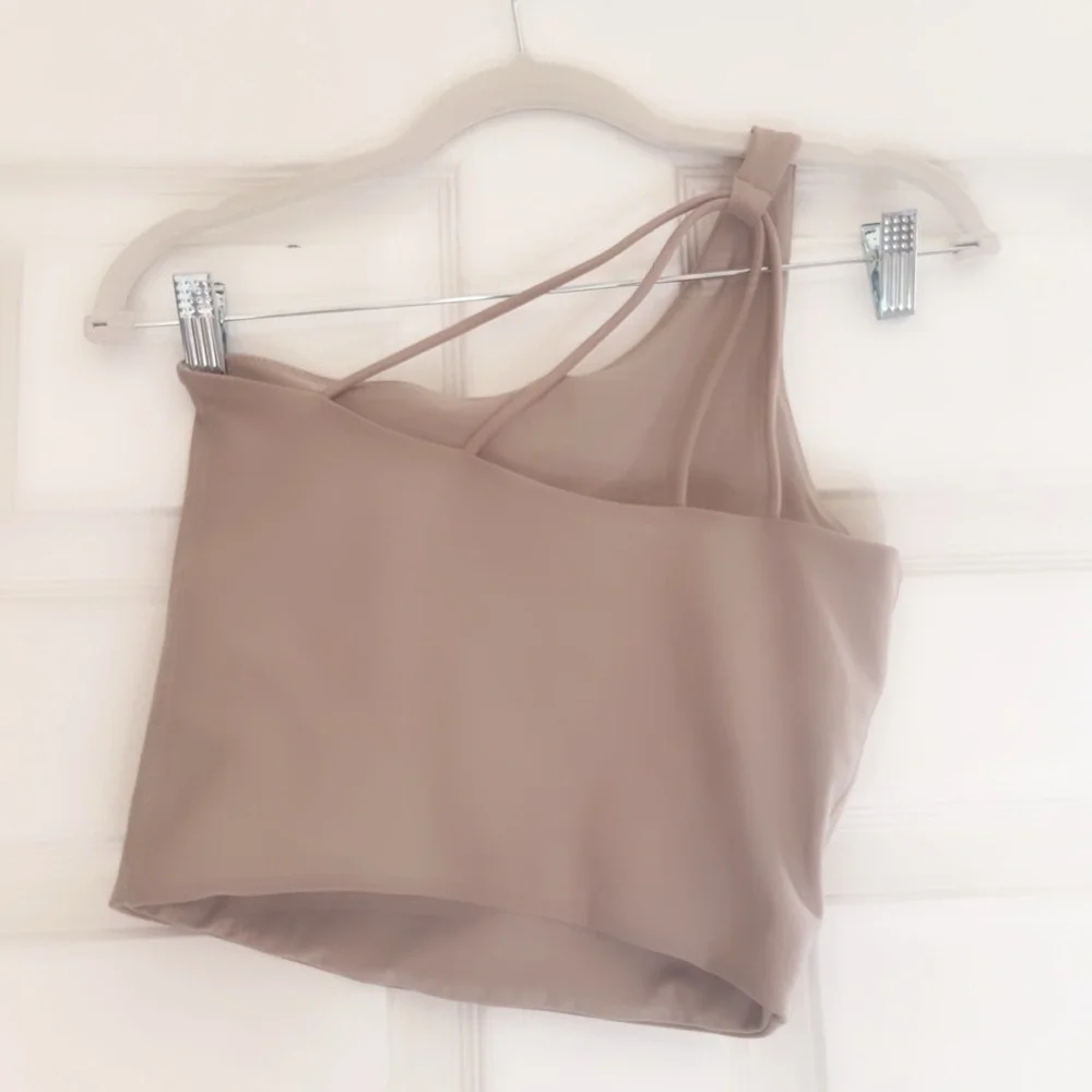 Elegant One-Shoulder Beige Crop Top - Picture 3 of 3